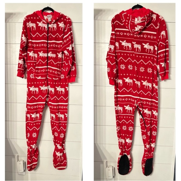 LAZY ONE XS Ugly Christmas Nordic footed hood oversized Reindeer unisex onesie - Picture 2 of 12
